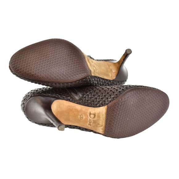 DIOR: Dark Brown Woven Leather & "CD" Logo Booties - Picture 9 of 11